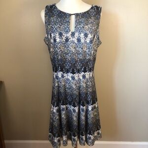 Gabby Skye Navy & Gray Patterned Sleeveless Dress with Front Cutout Size 14